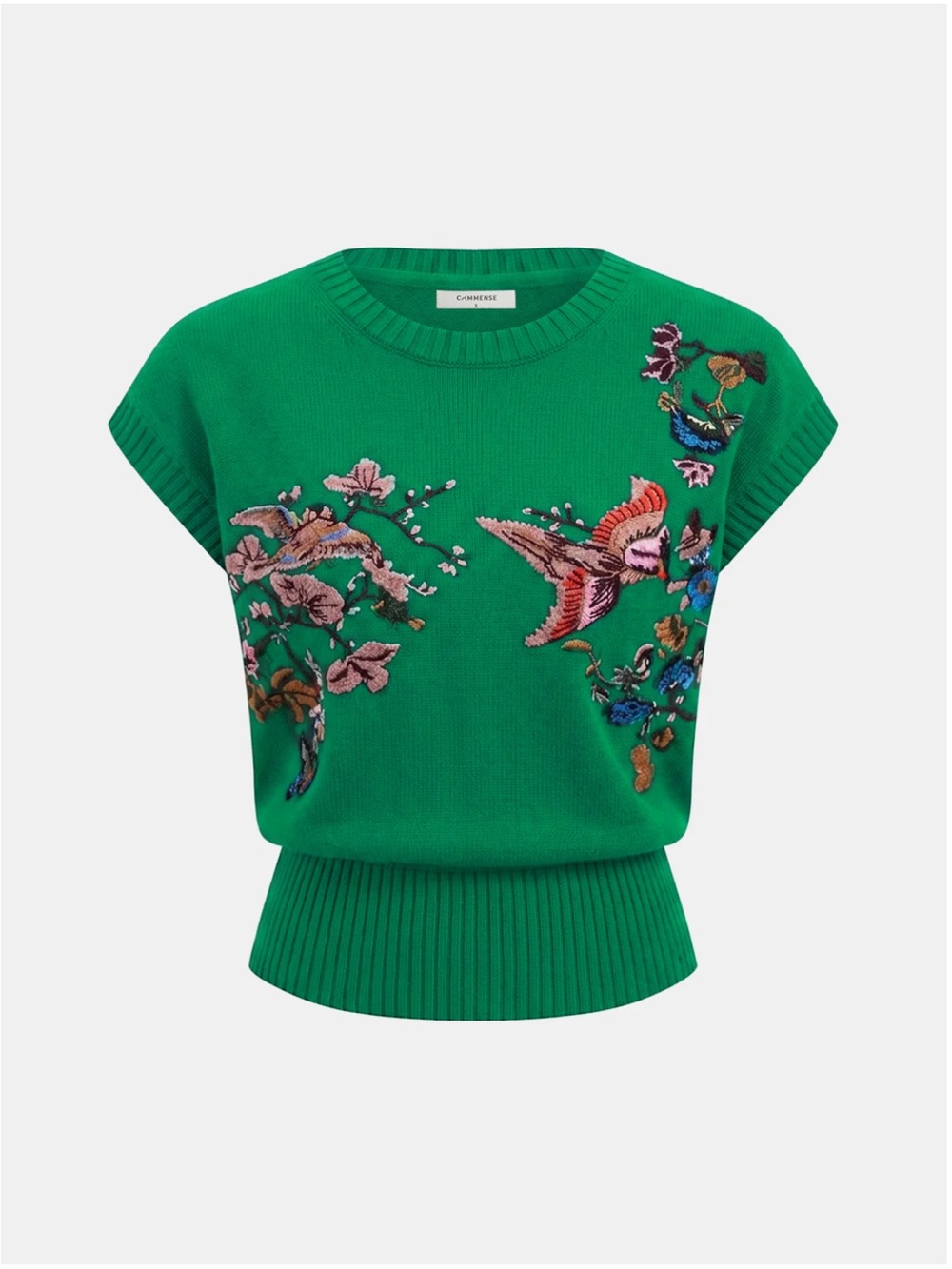 Commense Emerald Green Embroidered Short Sleeve Knit Top - Picture 3 of 4